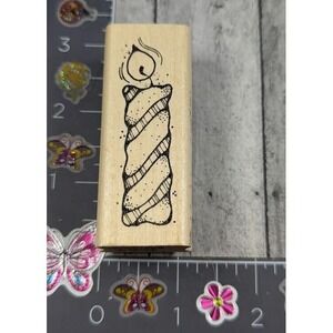 Hooks Lines Inkers Striped Candle 1993 Rubber Stamp Wood #G27